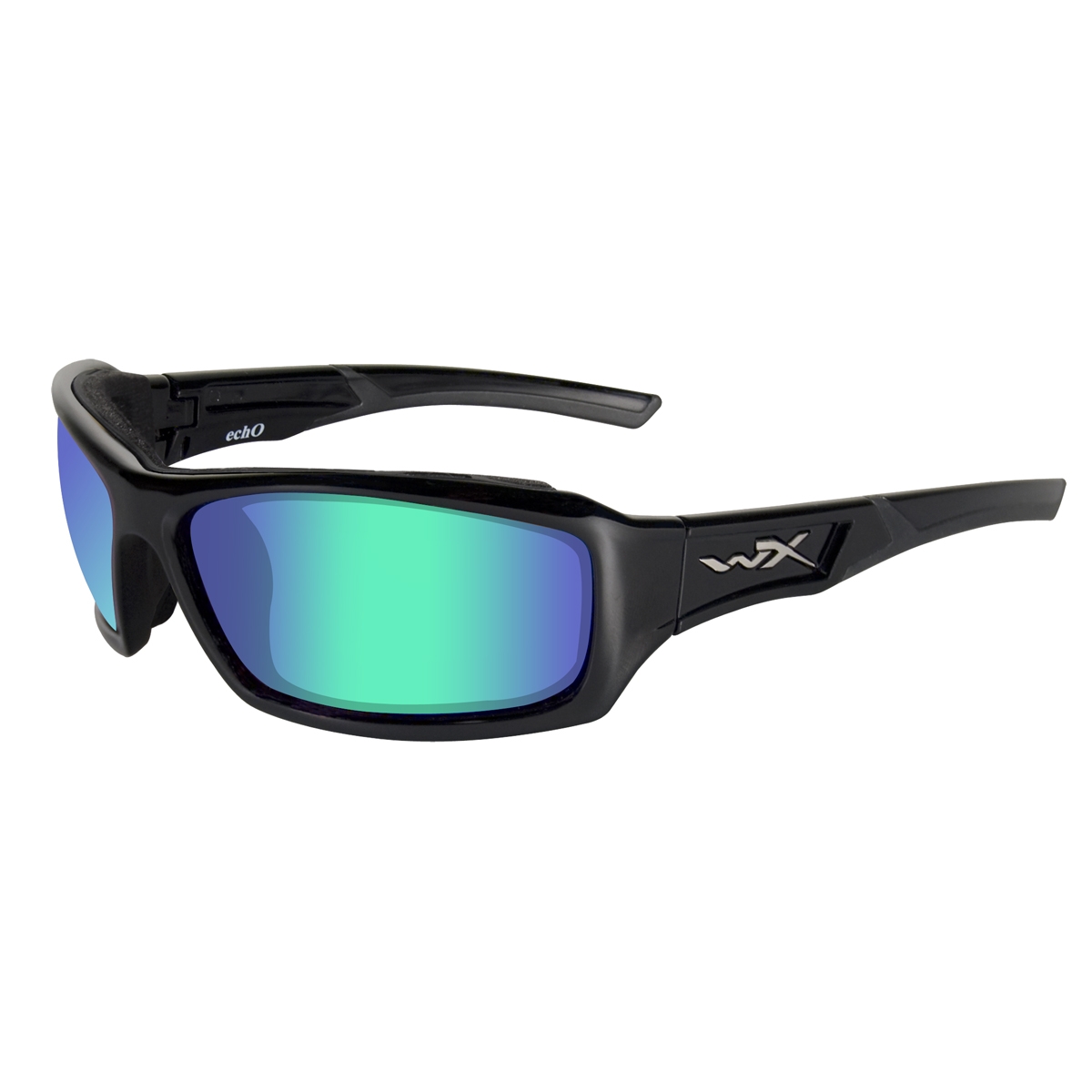 Wiley X Echo Sunglasses Gloss Black Frame Polarized Emerald Mirror Lens